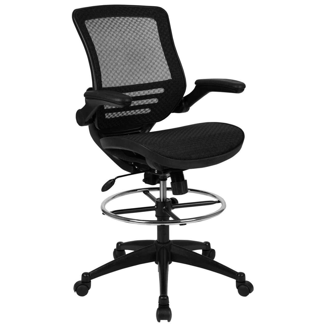 Emma and Oliver Mid-Back Transparent Mesh Drafting Chair with Flip-Up Arms